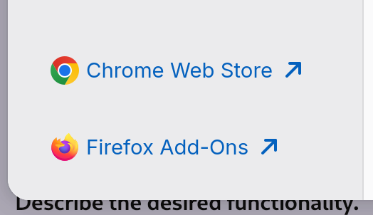 A screenshot of the links on the "Popular extensions" page to the Firefox and Chrome web stores